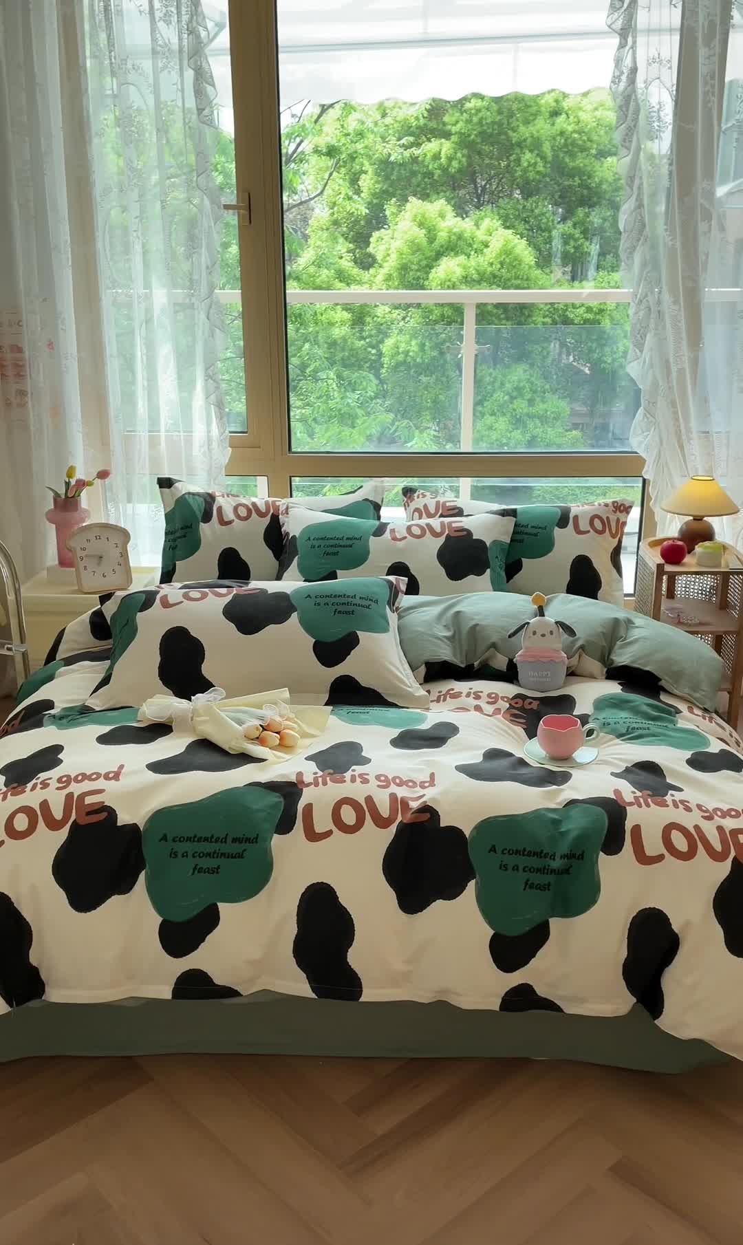 91家纺网 家纺一手货源 找家纺 金鑫汇 2023新花型上市喷气面料全棉四件套蜗居