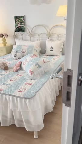 91家纺网 家纺一手货源 找家纺 （总）昔可 2023新款第二批双层床裙乳胶三件套 可爱小清新风