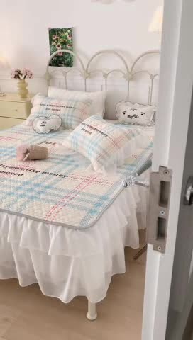 91家纺网 家纺一手货源 找家纺 昔可 2023新款第二批双层床裙乳胶三件套 芭蕾少女风 蝴蝶结格