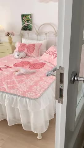 91家纺网 家纺一手货源 找家纺 昔可 2023新款第二批双层床裙乳胶三件套 芭蕾少女风 蕾丝芭蕾粉