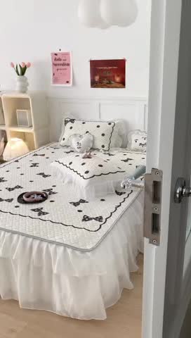 91家纺网 家纺一手货源 找家纺 昔可 2023新款第二批双层床裙乳胶三件套 芭蕾少女风 小香香蝴蝶结