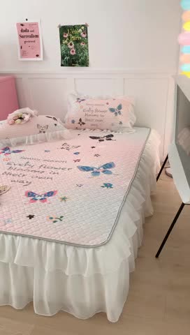 91家纺网 家纺一手货源 找家纺 昔可 2023新款第二批双层床裙乳胶三件套 芭蕾少女风 晕染蝴蝶