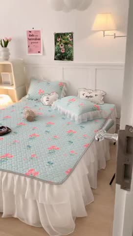 91家纺网 家纺一手货源 找家纺 昔可 2023新款第二批双层床裙乳胶三件套 少女碎花风系列 甜美少女玫瑰