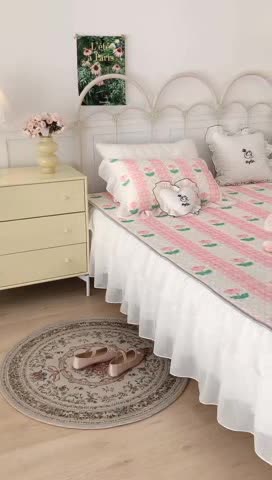 91家纺网 家纺一手货源 找家纺 昔可 2023新款第二批双层床裙乳胶三件套 少女碎花风系列 条条郁金香