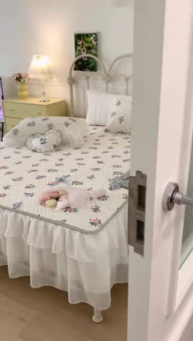 91家纺网 家纺一手货源 找家纺 昔可 2023新款第二批双层床裙乳胶三件套 少女碎花风系列 烟紫碎花