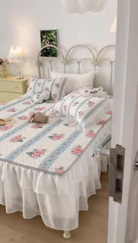 91家纺网 家纺一手货源 找家纺 昔可 2023新款第二批双层床裙乳胶三件套 少女碎花风系列 庄园玫瑰