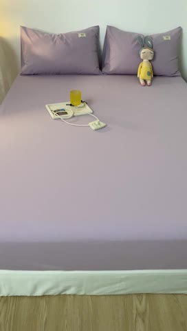 91家纺网 家纺一手货源 找家纺 芬晴 2023新款纯棉水洗棉单层床笠 梦幻紫