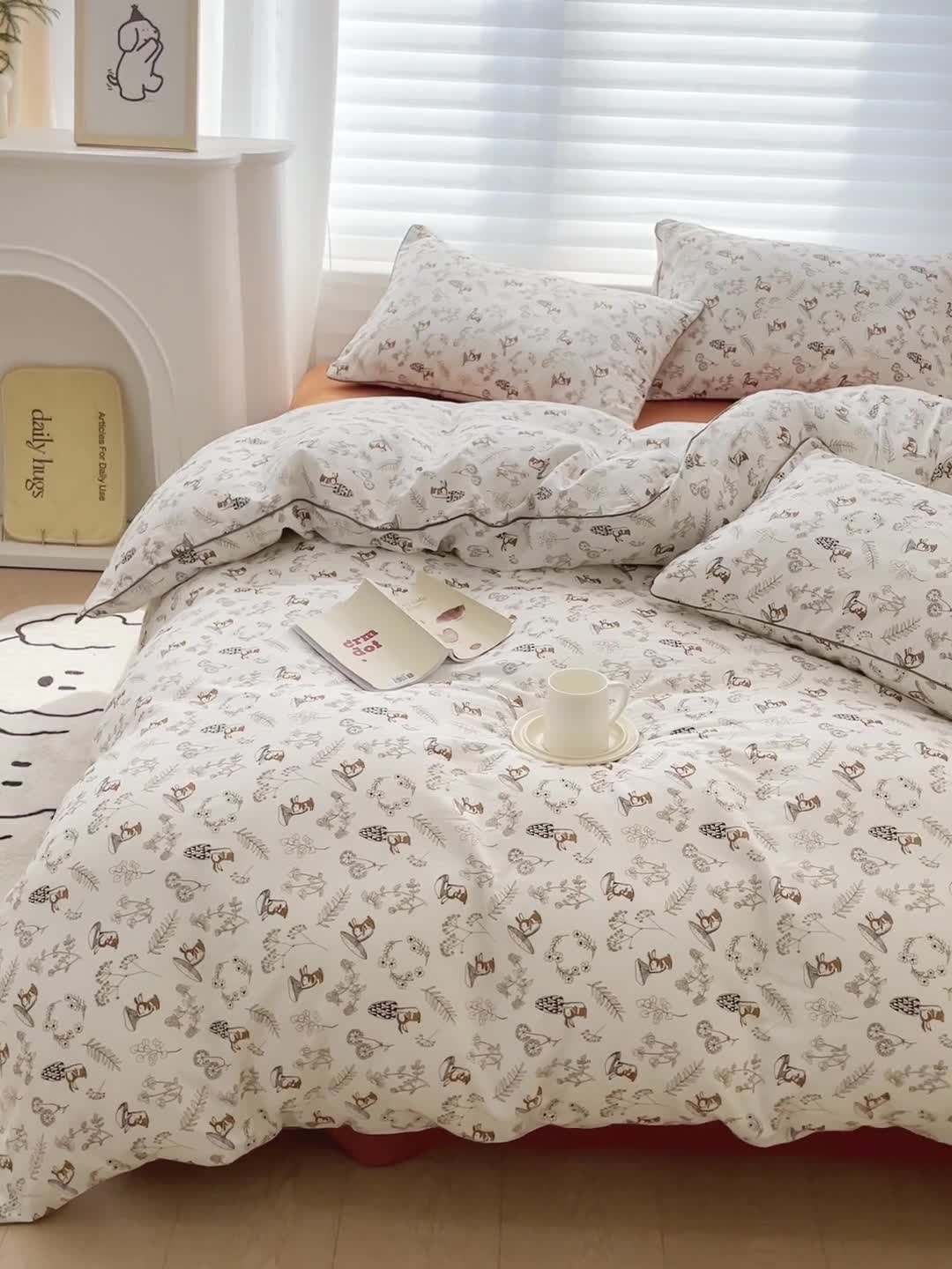 91家纺网 家纺一手货源 找家纺 蜜柚 2024新款直播款全棉A类有氧双层纱印花四件套 趣味