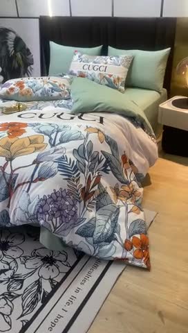 91家纺网 家纺一手货源 找家纺 爵仕 2023新款轻奢简约风全棉四件套 花园