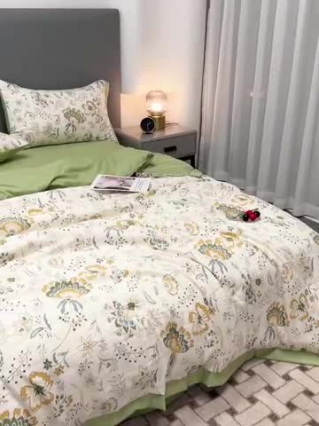 91家纺网 家纺一手货源 找家纺 慕尚 2025新款水洗棉麻夏被四件套 春意盎然