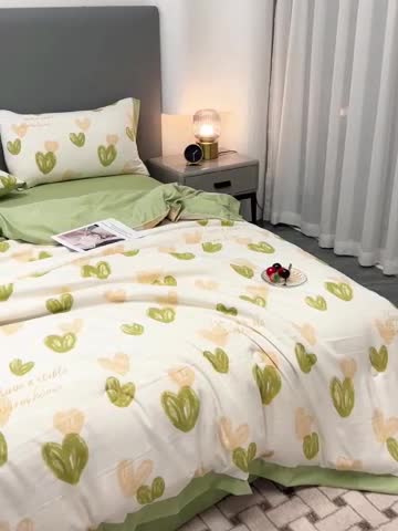 91家纺网 家纺一手货源 找家纺 慕尚 2025新款水洗棉麻夏被四件套 春韵