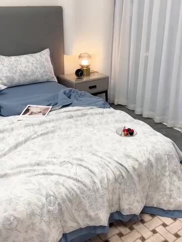 91家纺网 家纺一手货源 找家纺 慕尚 2025新款水洗棉麻夏被四件套 晴朗