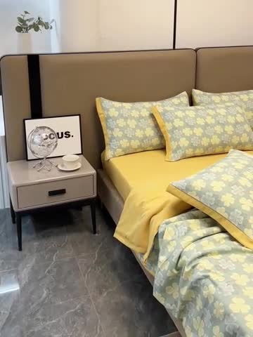 91家纺网 家纺一手货源 找家纺 慕尚 2025新款水洗棉麻夏被四件套 四叶草