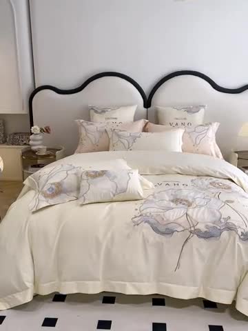 91家纺网 家纺一手货源 找家纺 品家居 2025新款长绒棉四件套-芬妮 奶油黄