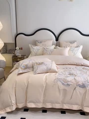 91家纺网 家纺一手货源 找家纺 品家居 2025新款长绒棉四件套-芬妮 灰调玉