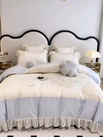 91家纺网 家纺一手货源 找家纺 品家居 2025新款长绒棉四件套-凯莉 凯莉-蓝色