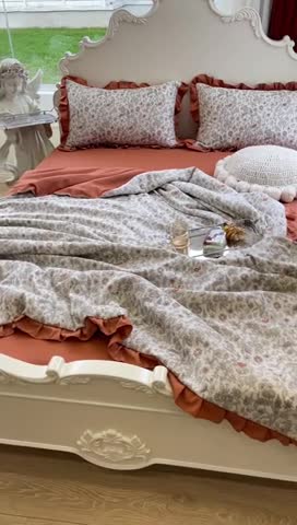 91家纺网 家纺一手货源 找家纺 梦莱斯 2023新款水洗棉麻印花夏被四件套 田野棕