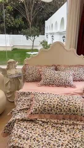 91家纺网 家纺一手货源 找家纺 梦莱斯 2023新款水洗棉麻印花夏被四件套 开心果米色