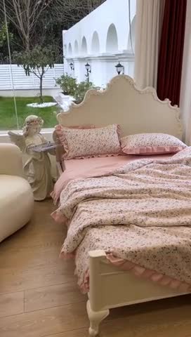 91家纺网 家纺一手货源 找家纺 梦莱斯 2023新款水洗棉麻印花夏被四件套 抒情米