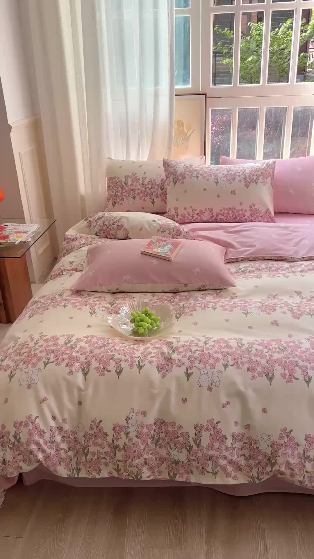 91家纺网 家纺一手货源 找家纺 时年 2023新款全棉优选系列 风格一 花园兔兔