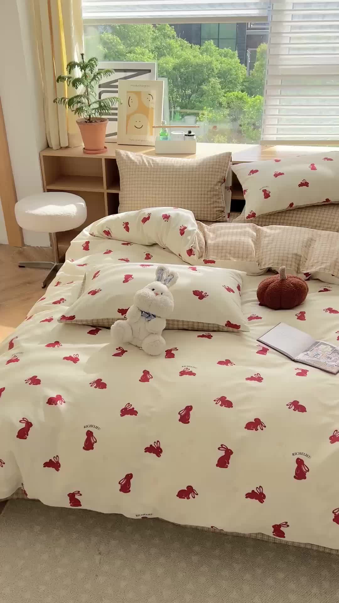 91家纺网 家纺一手货源 找家纺 时年 2023新款全棉优选系列 风格一 小红兔