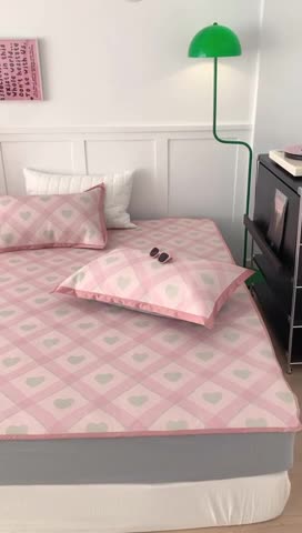 91家纺网 家纺一手货源 找家纺 昔可 2023新款高端数码冰藤席床笠款凉席 菱格爱心