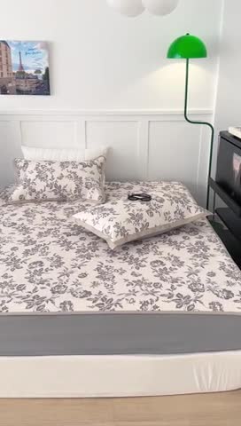 91家纺网 家纺一手货源 找家纺 昔可 2023新款高端数码冰藤席床笠款凉席 法式茶歇 黑