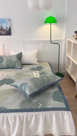 91家纺网 家纺一手货源 找家纺 昔可 2023新款高端数码冰藤席床席款凉席 绿色水彩爱心