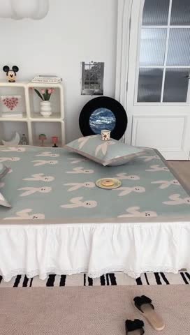 91家纺网 家纺一手货源 找家纺 昔可 2023新款高端数码冰藤席床席款凉席 长耳朵兔 蓝