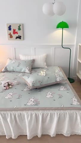 91家纺网 家纺一手货源 找家纺 昔可 2023新款高端数码冰藤席床席款凉席 花朵小兔几