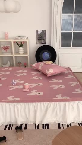 91家纺网 家纺一手货源 找家纺 昔可 2023新款高端数码冰藤席床席款凉席 长耳朵兔 粉