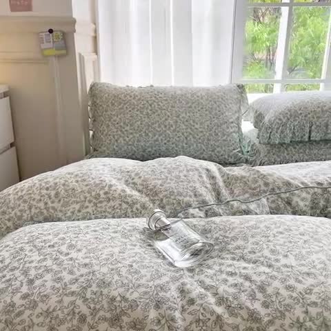 91家纺网 家纺一手货源 找家纺 仟网汇 2023新款有氧双层纱韩版四件套 韩版-拈花绿