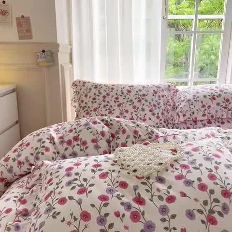 91家纺网 家纺一手货源 找家纺 仟网汇 2023新款有氧双层纱韩版四件套 韩版-牵牛花