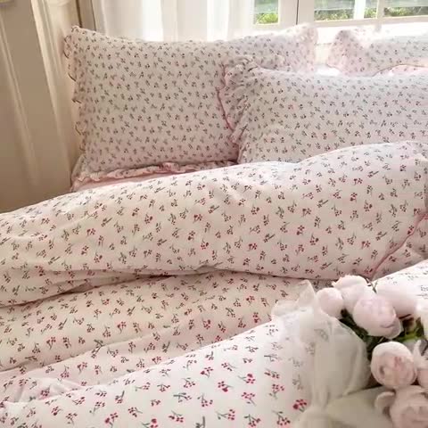 91家纺网 家纺一手货源 找家纺 仟网汇 2023新款有氧双层纱韩版四件套 韩版-浅夕