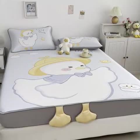 91家纺网 家纺一手货源 找家纺 慕尚 2025新款满天星云感丝工艺席 达克鸭（床笠款）