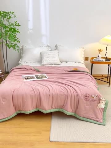 91家纺网 家纺一手货源 找家纺 钰博 2023新款水洗棉棉麻大豆夏被 豆沙粉