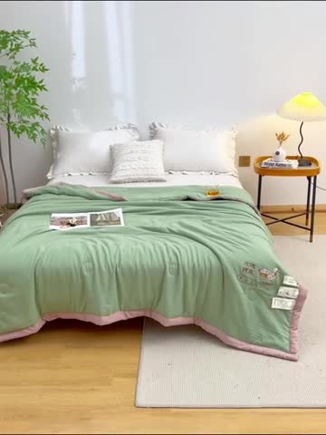 91家纺网 家纺一手货源 找家纺 钰博 2023新款水洗棉棉麻大豆夏被 豆绿色