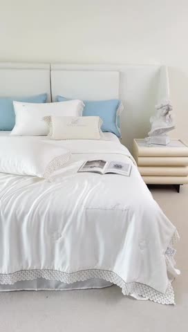 91家纺网 家纺一手货源 找家纺 榻尚家居 2023新款60支法式蕾丝天丝夏被四件套 法式 白