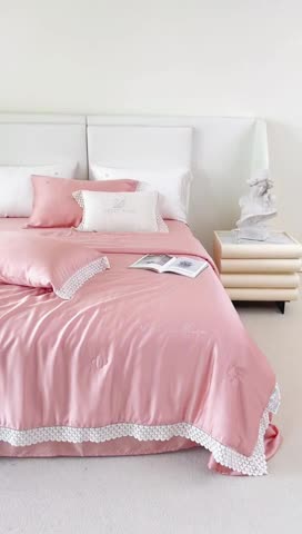 91家纺网 家纺一手货源 找家纺 榻尚家居 2023新款60支法式蕾丝天丝夏被四件套 法式 粉
