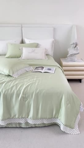 91家纺网 家纺一手货源 找家纺 榻尚家居 2023新款60支法式蕾丝天丝夏被四件套 法式 绿
