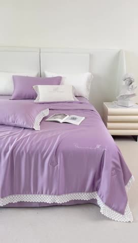 91家纺网 家纺一手货源 找家纺 榻尚家居 2023新款60支法式蕾丝天丝夏被四件套 法式 紫