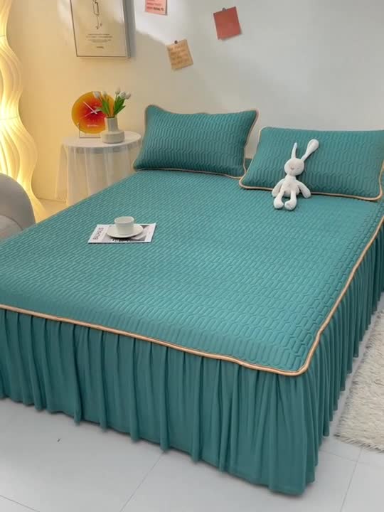 91家纺网 家纺一手货源 找家纺 民新 2024新款0.5加厚乳胶A类凉感丝乳胶床裙凉席 墨绿