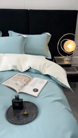 91家纺网 家纺一手货源 找家纺 榻尚家居 2023新款极简促销打孔长绒棉四件套 湖兰 -本白