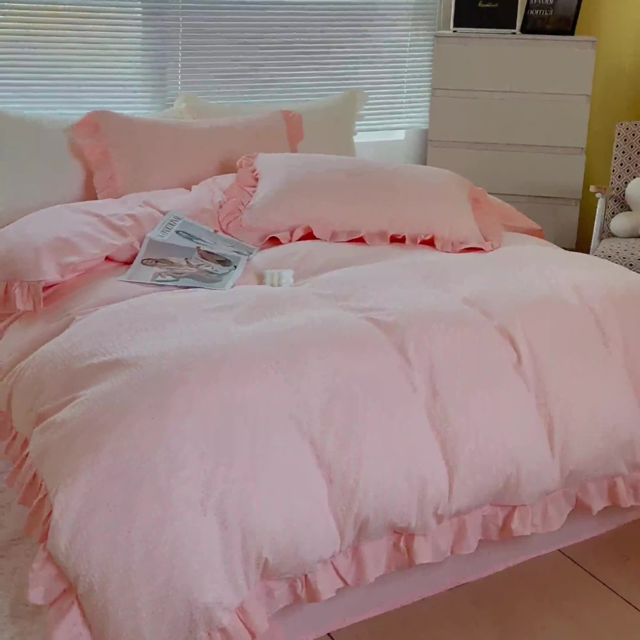 91家纺网 家纺一手货源 找家纺 慕尚 2025新款全棉镂空水洗棉四件套 沉香-粉玉