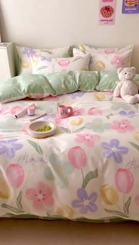 91家纺网 家纺一手货源 找家纺 顾里家纺 2023新款40支13372全棉四季款韩系氛围四件套 人间浪漫