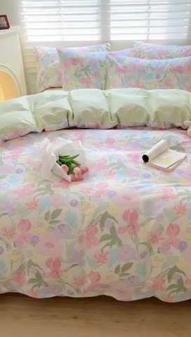 91家纺网 家纺一手货源 找家纺 顾里家纺 2023新款40支13372全棉四季款韩系氛围四件套 莫奈花园