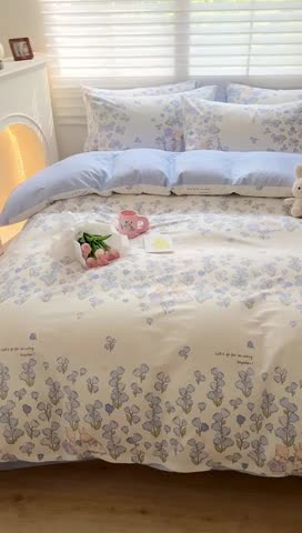 91家纺网 家纺一手货源 找家纺 顾里家纺 2023新款40支13372全棉四季款韩系氛围四件套 铃兰小兔