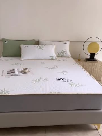 91家纺网 家纺一手货源 找家纺 千朵森 2024新款熊猫绣花款冰感丝凉席三件套 绿野仙踪-象牙白