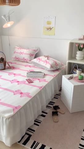 91家纺网 家纺一手货源 找家纺 昔可家纺 2023新款双层雪纺纱花边床裙款凉感软席 芭蕾美学