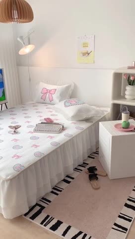 91家纺网 家纺一手货源 找家纺 昔可家纺 2023新款双层雪纺纱花边床裙款凉感软席 蝴蝶结小熊